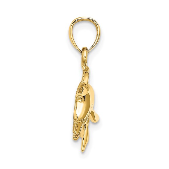 14k Yellow Gold Textured/Polished Dolphin Jumping Necklace Charm Pendant - Picture 2 of 4